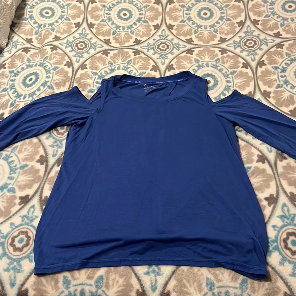 Women's Blue Cold Shoulder Top